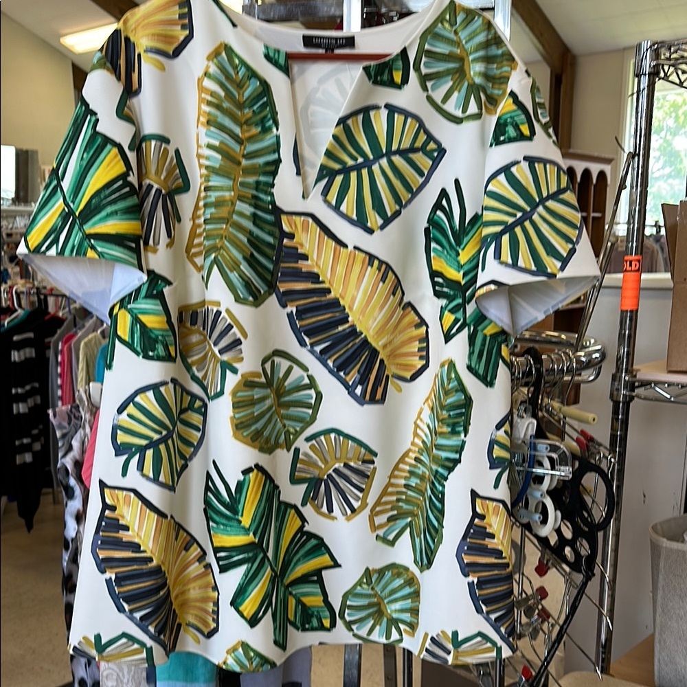 Lafayette 148 New York Green and White Short Sleeve Tunic